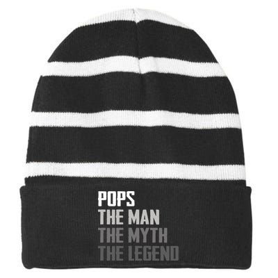 Pops The Man The Myth The Legend Striped Beanie with Solid Band