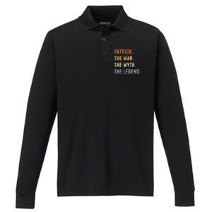 Patrick The Myth Legend Father’s Day Gift Papa Grandpa Gift Performance Long Sleeve Polo