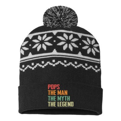 Pops The Man The Myth The Legend USA-Made Snowflake Beanie