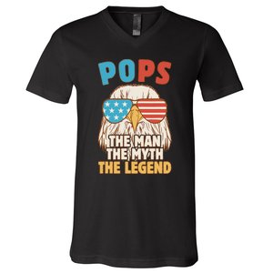 Pops The Man The Myth The Legend Father's Day Grandpa V-Neck T-Shirt