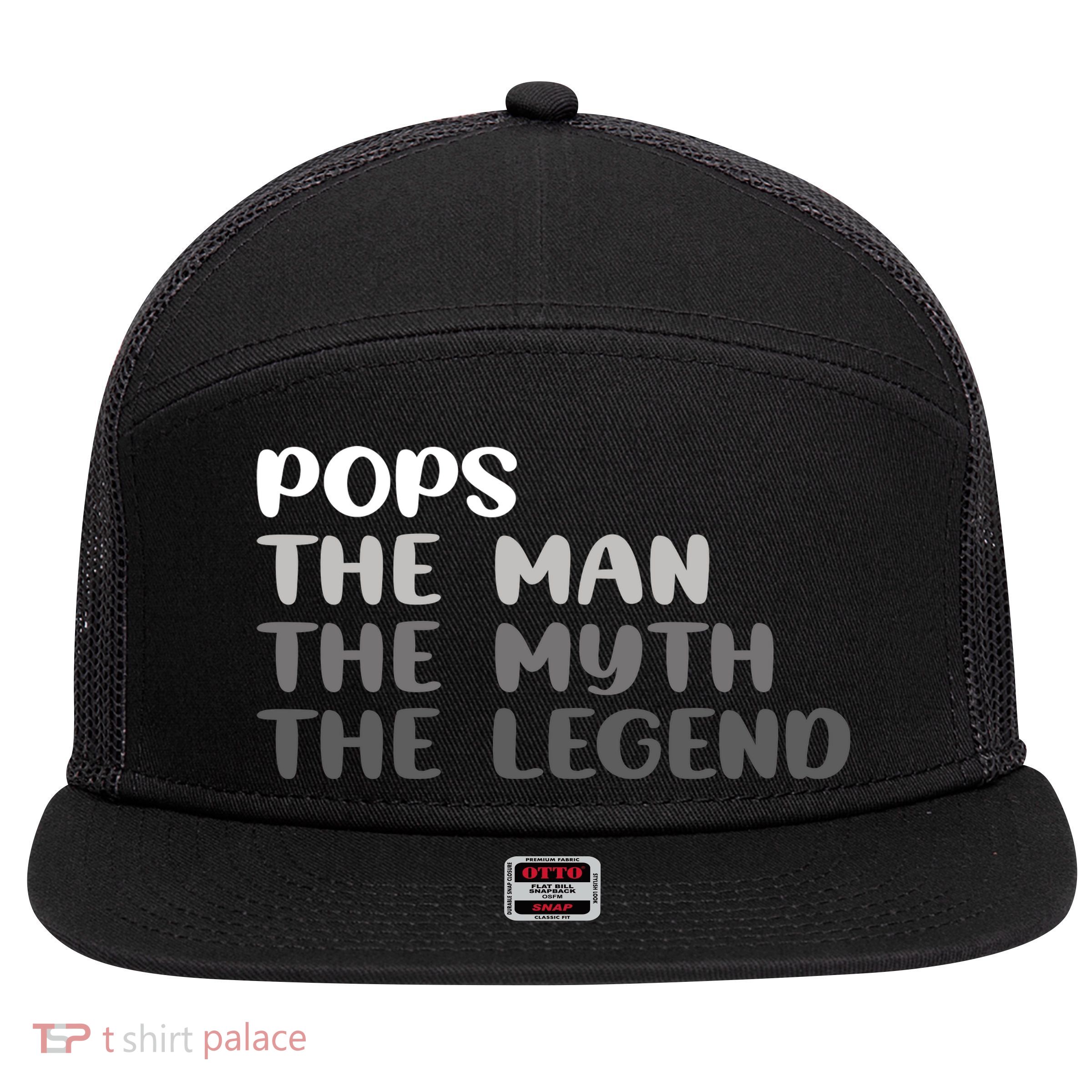 Pops The Man The Myth The Legend 7 Panel Mesh Trucker Snapback Hat