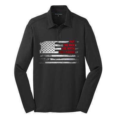 Pap The Myth Legend American Usa Flag Father’S Day Gift Silk Touch Performance Long Sleeve Polo