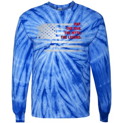 Pap The Myth Legend American Usa Flag Father’S Day Gift Tie-Dye Long Sleeve Shirt