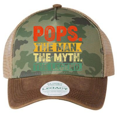 POPS THE MAN THE MYTH THE LEGEND Grandpa Gift For Dad Legacy Tie Dye Trucker Hat