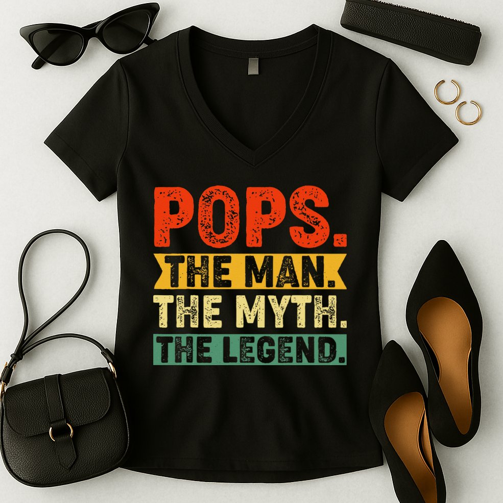 POPS THE MAN THE MYTH THE LEGEND Grandpa Gift For Dad Women's V-Neck T-Shirt