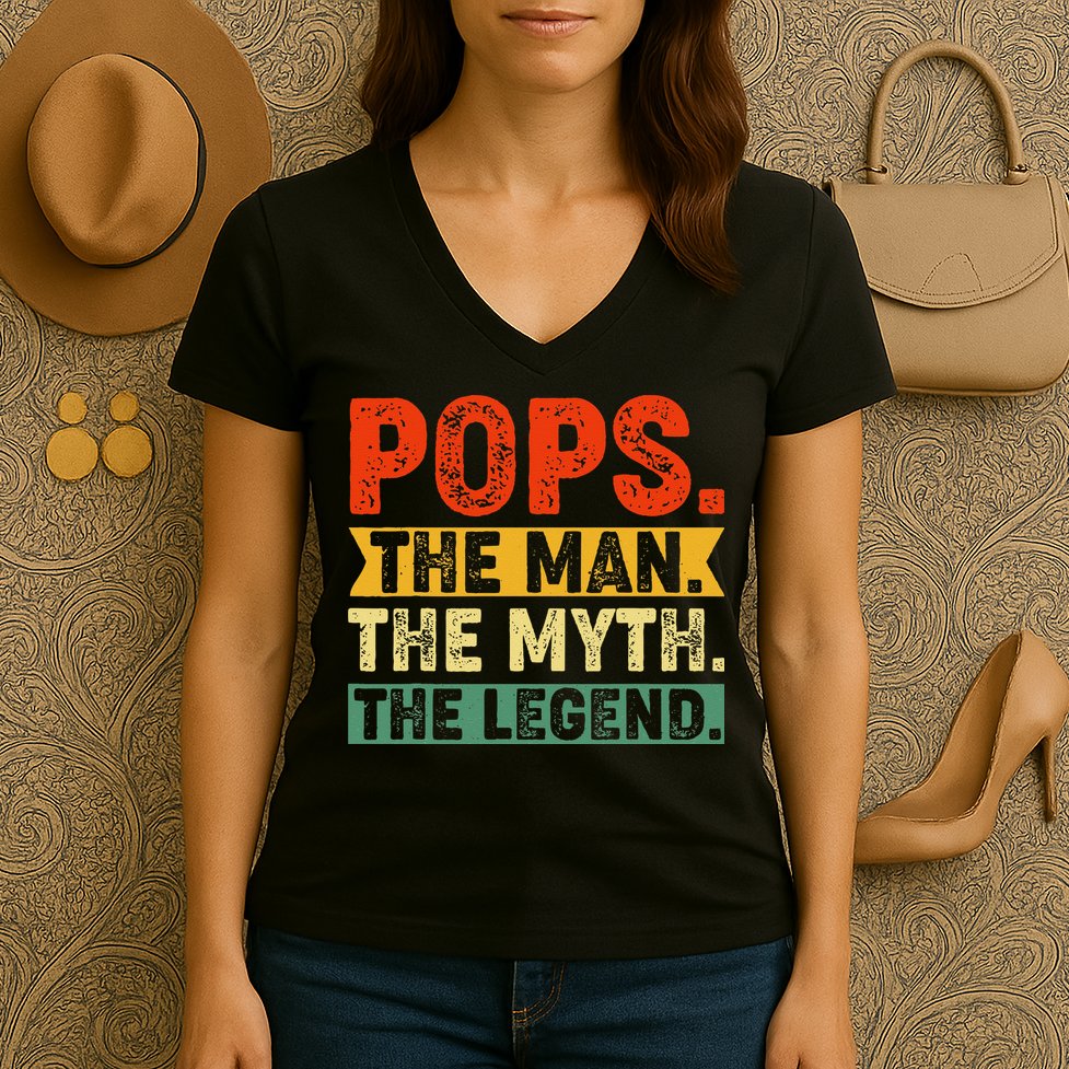 POPS THE MAN THE MYTH THE LEGEND Grandpa Gift For Dad Women's V-Neck T-Shirt