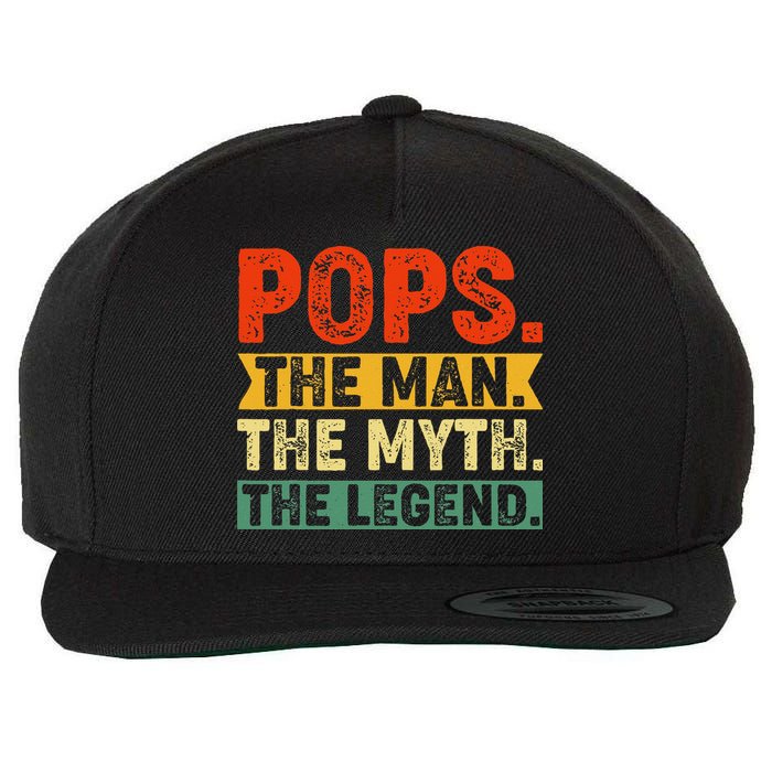 POPS THE MAN THE MYTH THE LEGEND Grandpa Gift For Dad Wool Snapback Cap