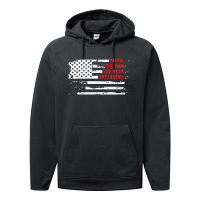 Papaw The Man Myth Legend American USA Flag Father’s Day Performance Fleece Hoodie