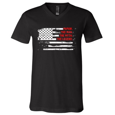 Papaw The Man Myth Legend American USA Flag Father’s Day V-Neck T-Shirt