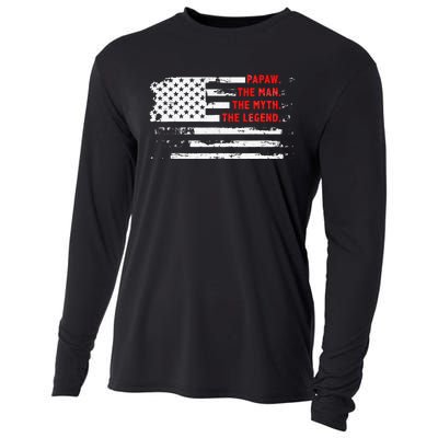 Papaw The Man Myth Legend American USA Flag Father’s Day Cooling Performance Long Sleeve Crew