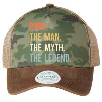 Pops The Man The Myth The Legend Retro Vintage Legacy Tie Dye Trucker Hat