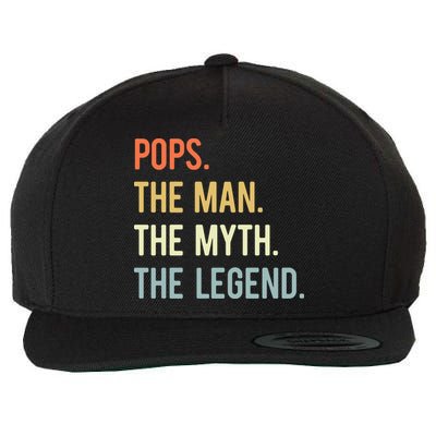 Pops The Man The Myth The Legend Retro Vintage Wool Snapback Cap