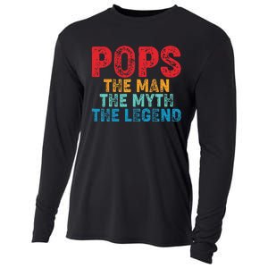 Pops The Man The Myth The Legend Fathers Day Grandpa Cooling Performance Long Sleeve Crew