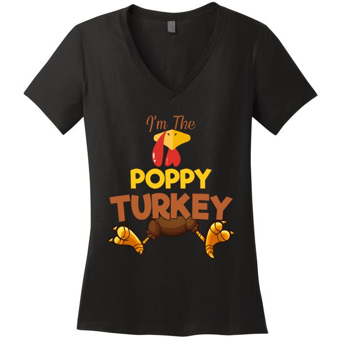 Poppy Turkey Matching Family Group Thanksgiving Gifts  Women's V-Neck T-Shirt