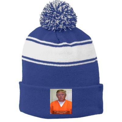 President Trump Mug Shot Stripe Pom Pom Beanie