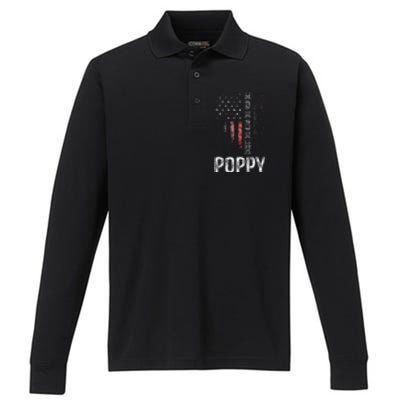 Poppy The Man The Myth The Legend Grandpa Gift Performance Long Sleeve Polo