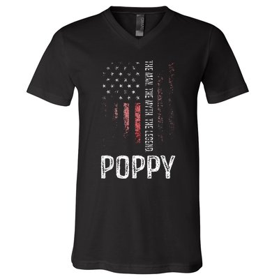 Poppy The Man The Myth The Legend Grandpa Gift V-Neck T-Shirt