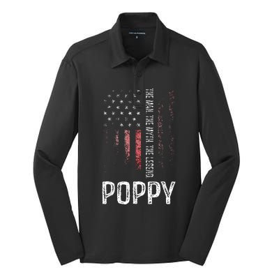 Poppy The Man The Myth The Legend Grandpa Gift Silk Touch Performance Long Sleeve Polo