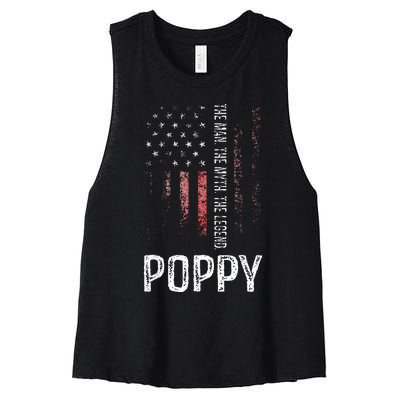 Poppy The Man The Myth The Legend Grandpa Gift Women's Racerback Cropped Tank