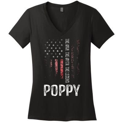 Poppy The Man The Myth The Legend Grandpa Gift Women's V-Neck T-Shirt