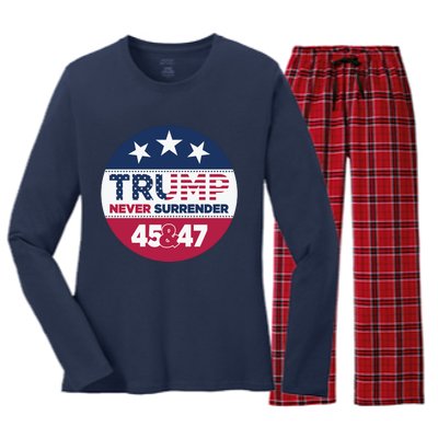 Pro Trump Never Surrender Vote Election 2024 Women's Long Sleeve Flannel Pajama Set 