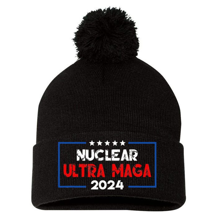 Pro Trump Nuclear Ultra Maga American Flag Vintage Pom Pom 12in Knit Beanie