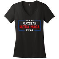 Pro Trump Nuclear Ultra Maga American Flag Vintage Women's V-Neck T-Shirt