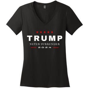 President Trump Never Surrender 2024 Maga Women's V-Neck T-Shirt