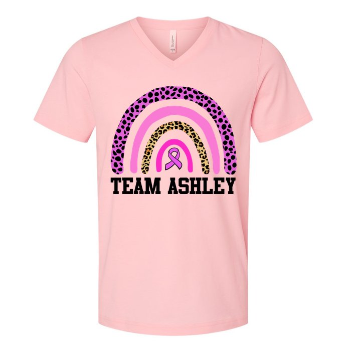 Personalize Team Name Custom Breast Cancer V-Neck T-Shirt