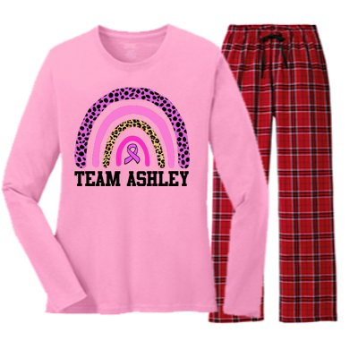 Personalize Team Name Custom Breast Cancer Women's Long Sleeve Flannel Pajama Set 