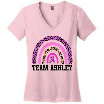Personalize Team Name Custom Breast Cancer Women's V-Neck T-Shirt