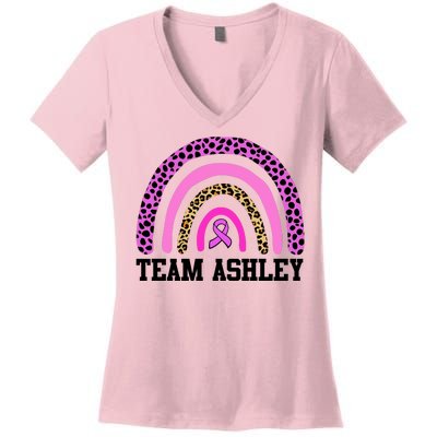 Personalize Team Name Custom Breast Cancer Women's V-Neck T-Shirt