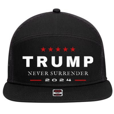 President Trump Never Surrender 2024 Maga Patriotic 7 Panel Mesh Trucker Snapback Hat