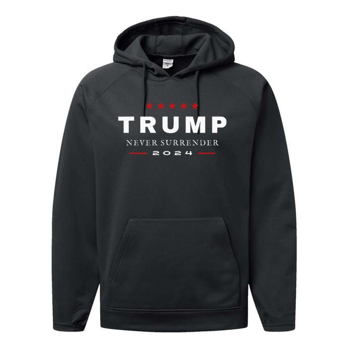 President Trump Never Surrender 2024 Maga Patriotic Performance Fleece Hoodie