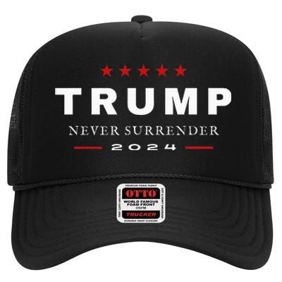 President Trump Never Surrender 2024 Maga Patriotic High Crown Mesh Back Trucker Hat