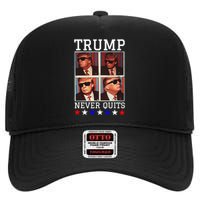 President Trump Never Quits Djt Cool Trump In Sunglasses High Crown Mesh Back Trucker Hat