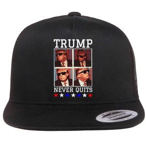 President Trump Never Quits Djt Cool Trump In Sunglasses Flat Bill Trucker Hat