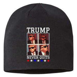 President Trump Never Quits Djt Cool Trump In Sunglasses Sustainable Beanie