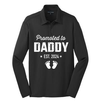 Promoted To New Daddy 2024 Soon To Be Dad Fathers Day Silk Touch Performance Long Sleeve Polo