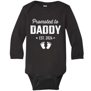 Promoted To New Daddy 2024 Soon To Be Dad Fathers Day Baby Long Sleeve Bodysuit