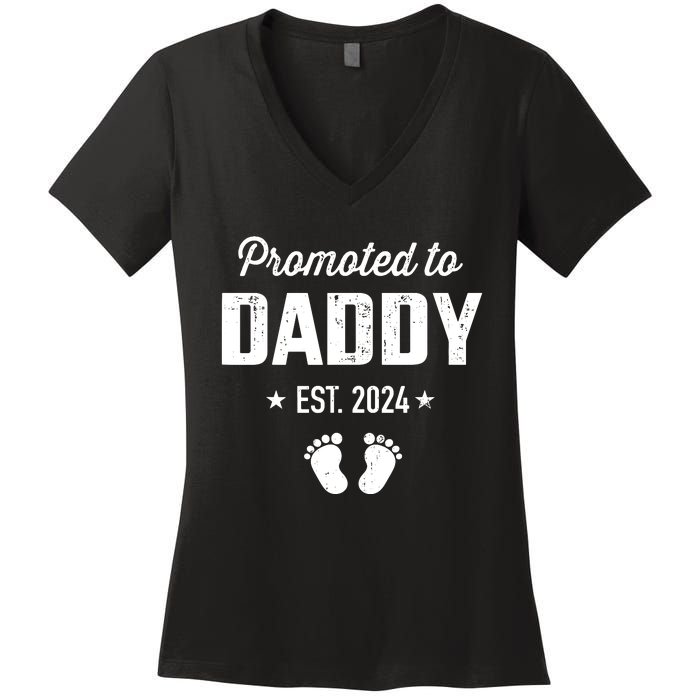 Promoted To New Daddy 2024 Soon To Be Dad Fathers Day Women's V-Neck T-Shirt