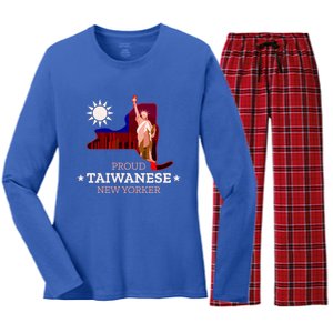 Proud Taiwanese New Yorker New York Map And Taiwan Flag Great Gift Women's Long Sleeve Flannel Pajama Set 