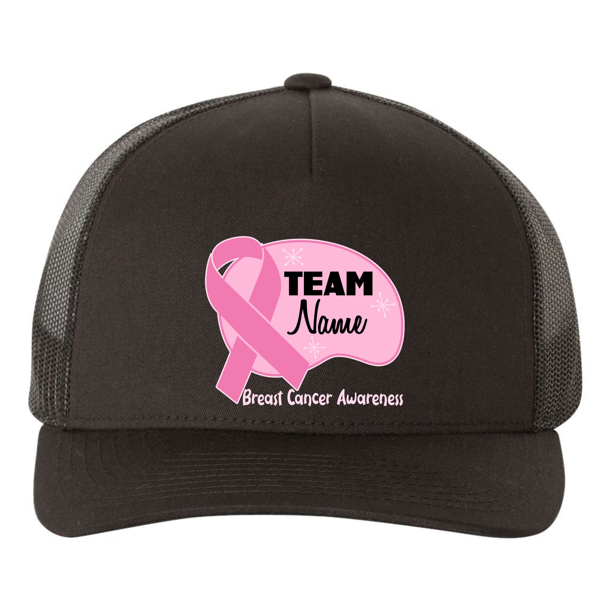 Personalize Team Name Breast Cancer Awareness Custom Yupoong Adult 5-Panel Trucker Hat