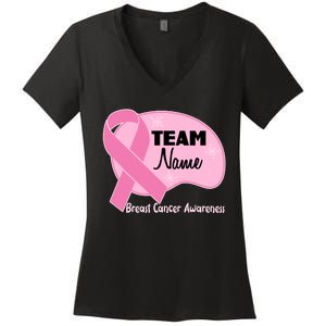 Personalize Team Name Breast Cancer Awareness Custom Women's V-Neck T-Shirt