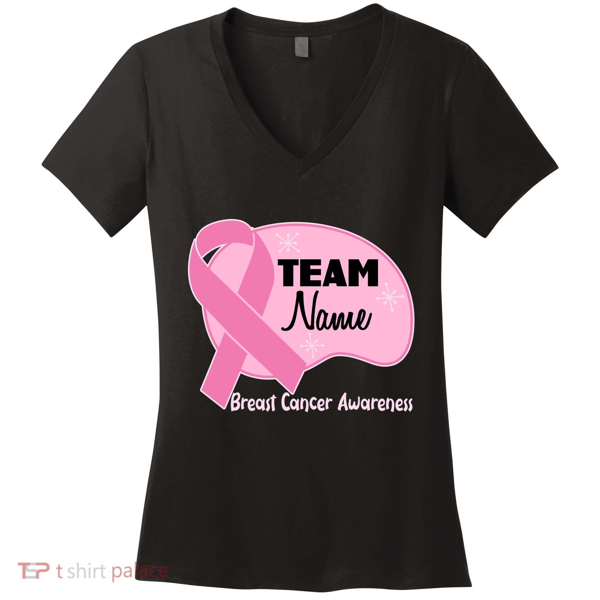 Personalize Team Name Breast Cancer Awareness Custom Women's V-Neck T-Shirt