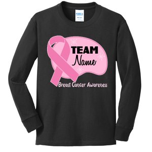 Personalize Team Name Breast Cancer Awareness Custom Kids Long Sleeve Shirt