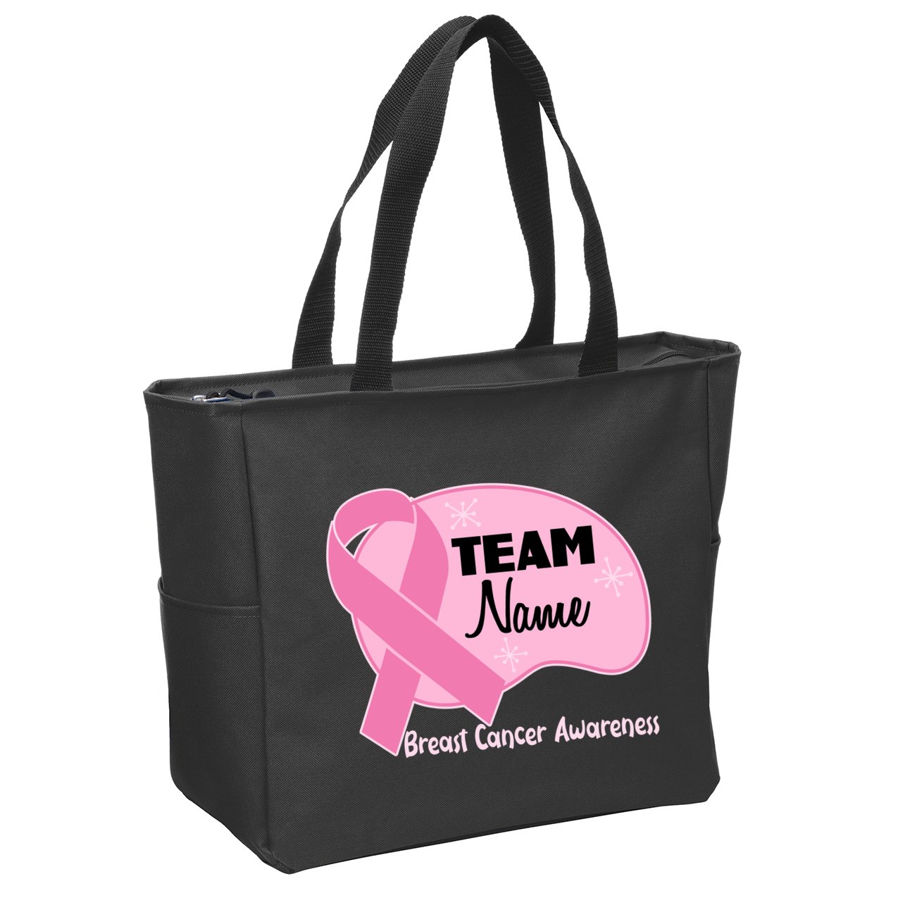 Personalize Team Name Breast Cancer Awareness Custom Zip Tote Bag
