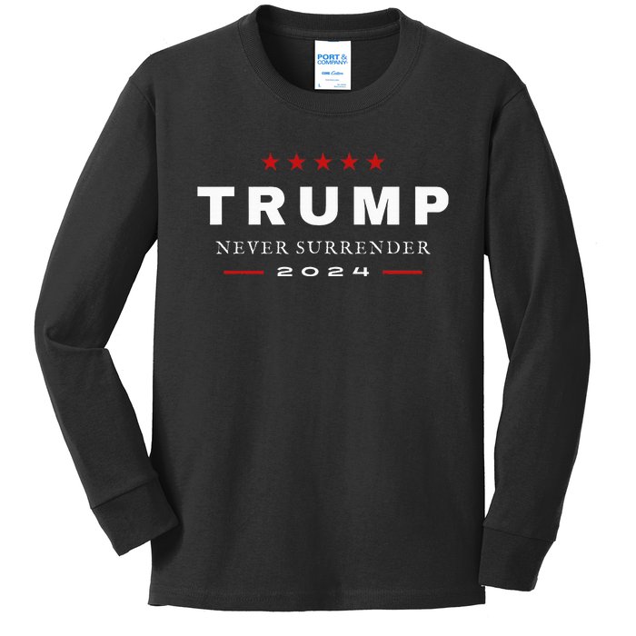 President Trump Never Surrender 2024 Maga Kids Long Sleeve Shirt