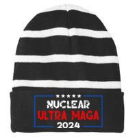 Pro Trump Nuclear Ultra Maga American Flag Vintage Striped Beanie with Solid Band