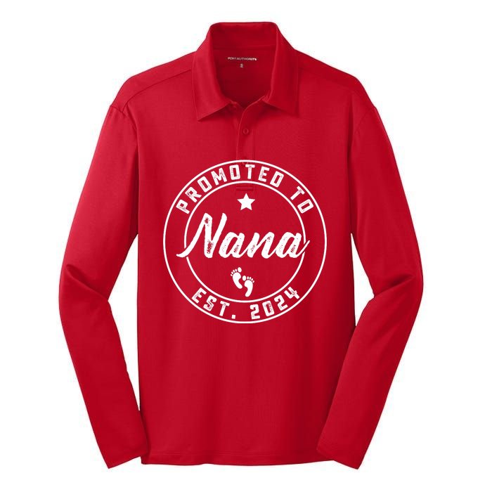 Promoted To Nana Again Est 2024 Pregnancy Announcement Silk Touch Performance Long Sleeve Polo